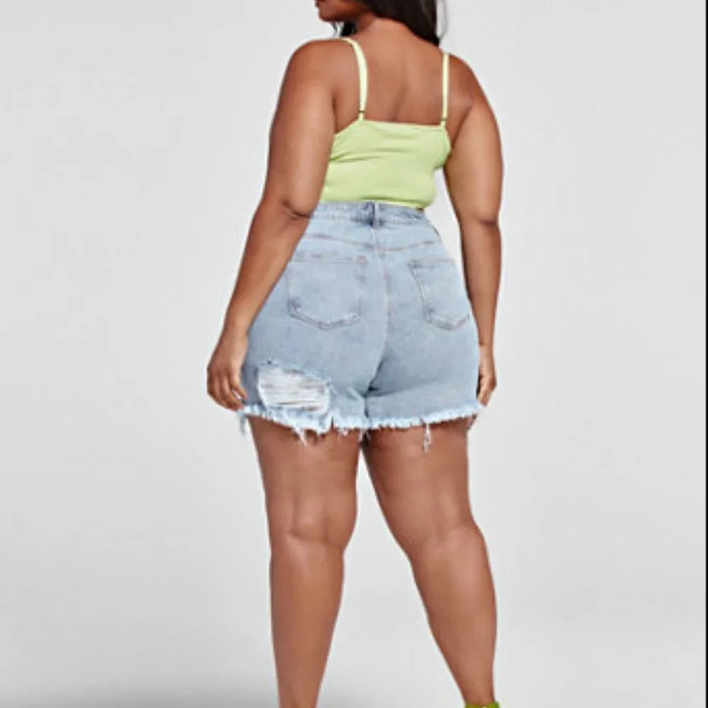 #23❤️ FASHION TO FIGURE HIGH RISE CUTOFF DENIM SHORTS - Picture 4 of 5